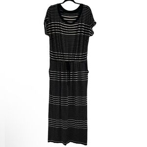AVA & VIV Black & White Stripe Rayon Knit Maxi Dress; Elastic Waist; Size 1X EUC